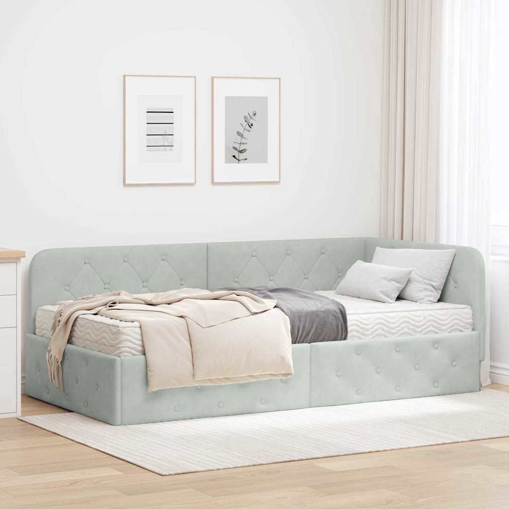 Cornice del letto ad angolo Grigio chiaro 100 x 200 cm Velluto | homemem39