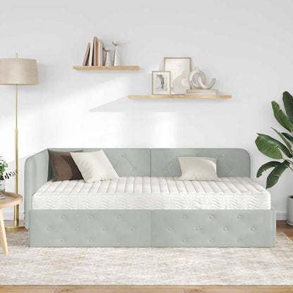 Cornice del letto ad angolo Grigio chiaro 100 x 200 cm Velluto | homemem39