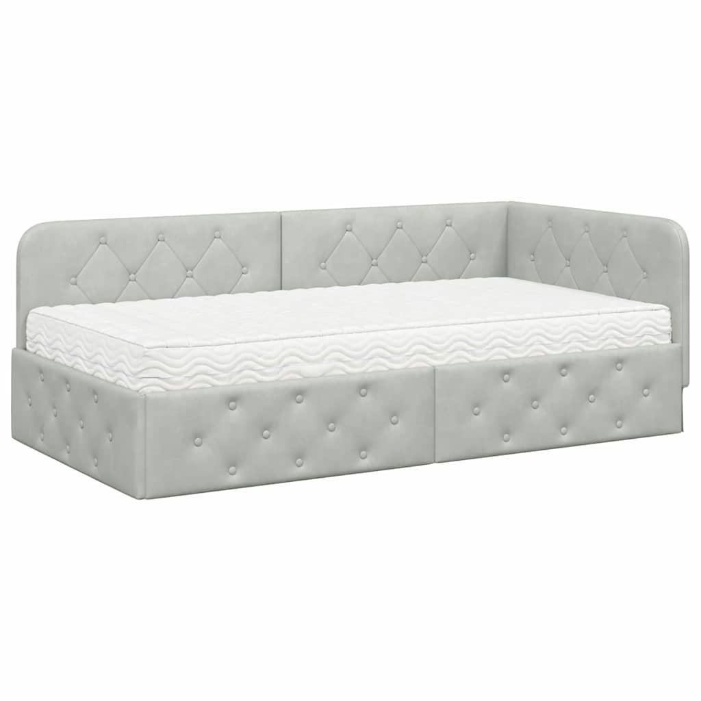 Cornice del letto ad angolo Grigio chiaro 100 x 200 cm Velluto | homemem39