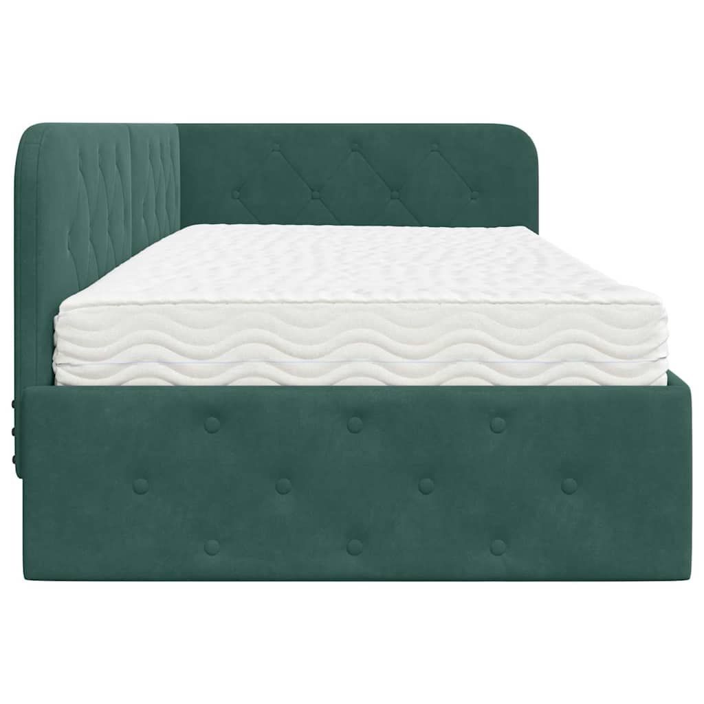 Cornice del letto ad angolo Verde Scuro 100 x 200 cm Velluto | homemem39