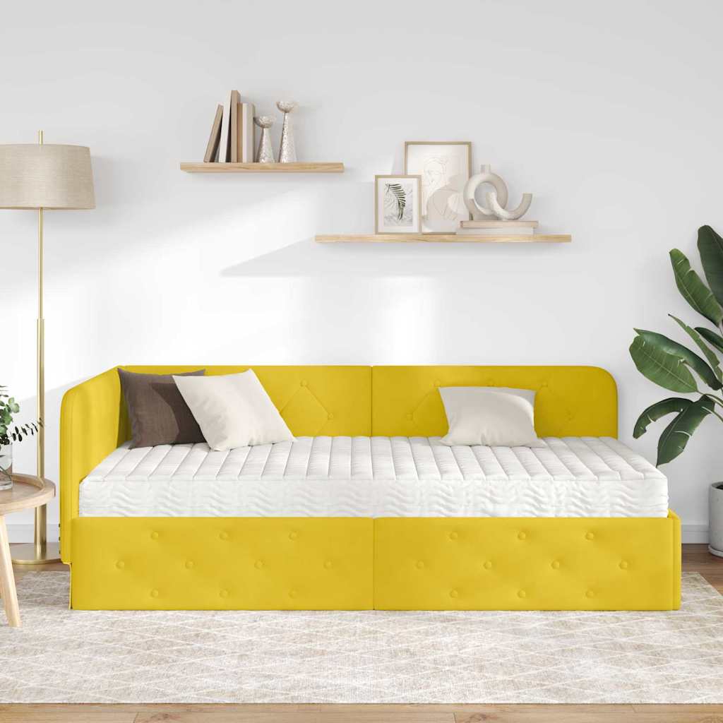 Cornice del letto ad angolo Giallo 100 x 200 cm Velluto | homemem39