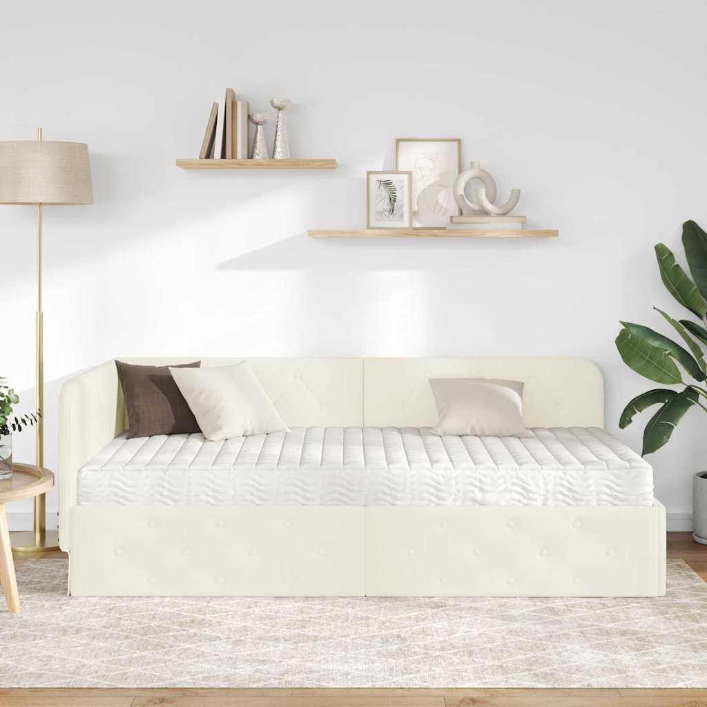 Cornice del letto ad angolo Crema 100 x 200 cm Velluto | homemem39