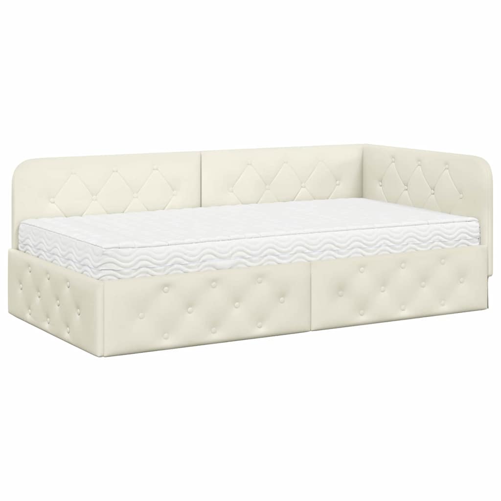 Cornice del letto ad angolo Crema 100 x 200 cm Velluto | homemem39