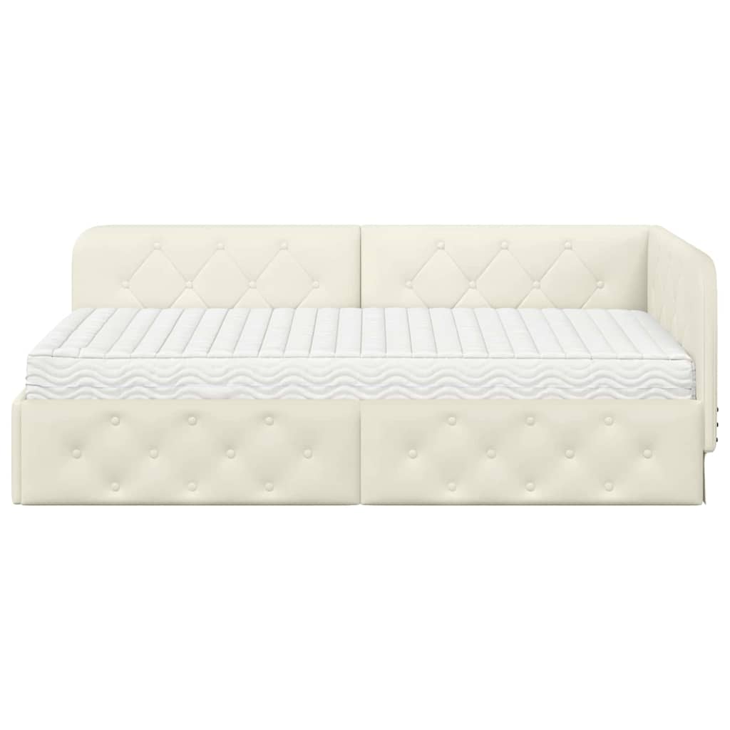 Cornice del letto ad angolo Crema 100 x 200 cm Velluto | homemem39