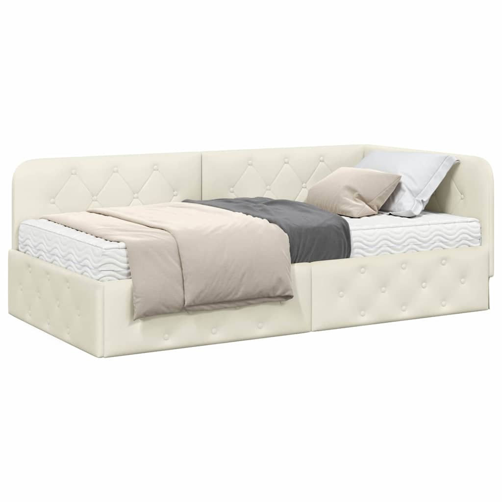 Cornice del letto ad angolo Crema 100 x 200 cm Velluto | homemem39