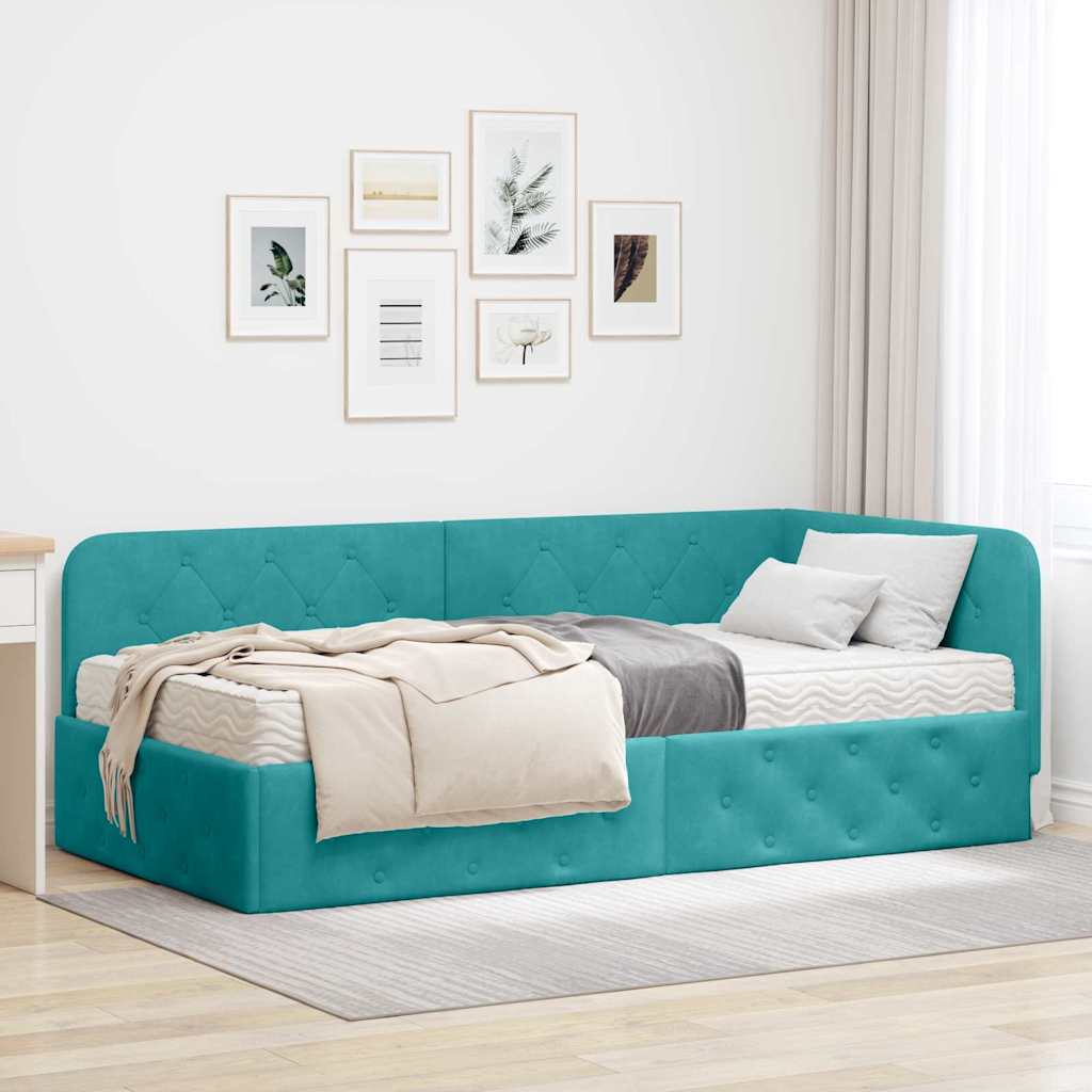 Cornice del letto ad angolo Turchese 100 x 200 cm Velluto | homemem39