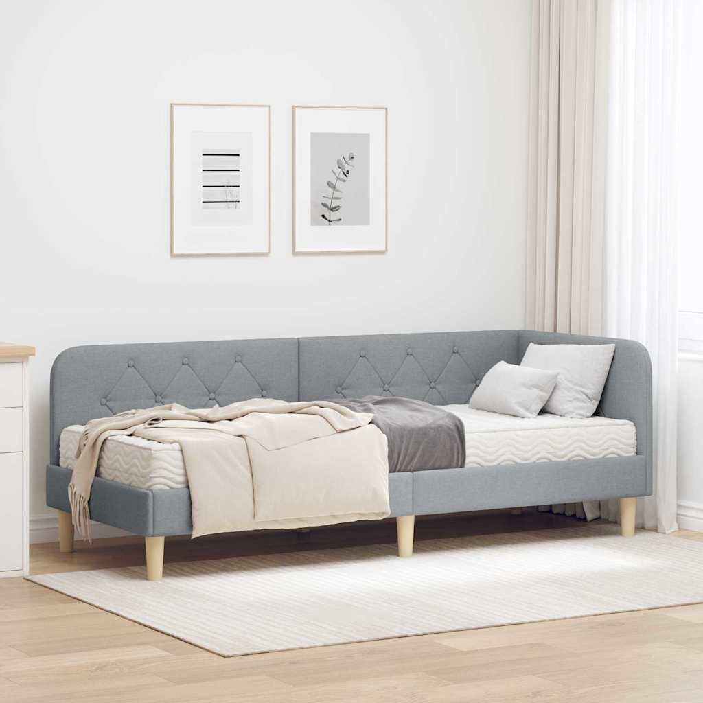 Cornice del letto ad angolo Grigio chiaro 80 x 200 cm Tessuto | homemem39