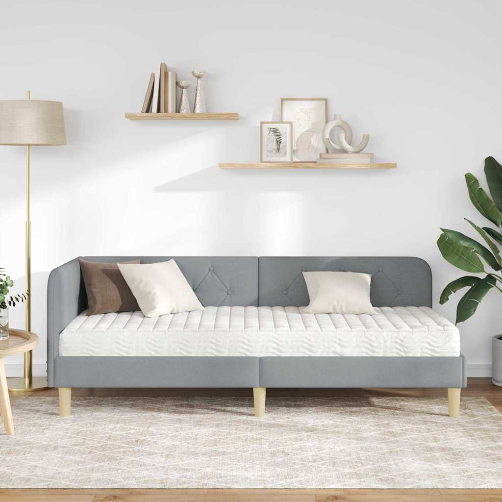 Cornice del letto ad angolo Grigio chiaro 80 x 200 cm Tessuto | homemem39