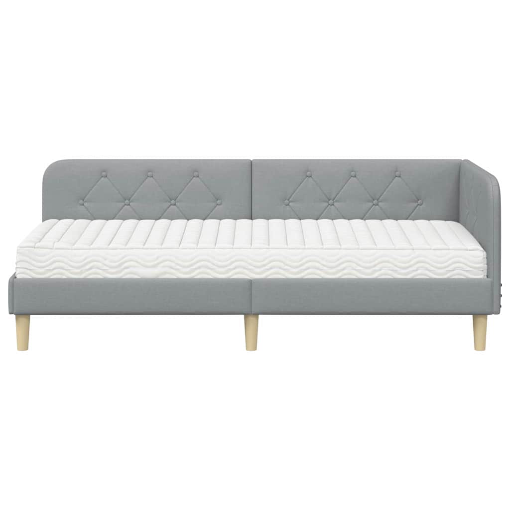 Cornice del letto ad angolo Grigio chiaro 80 x 200 cm Tessuto | homemem39