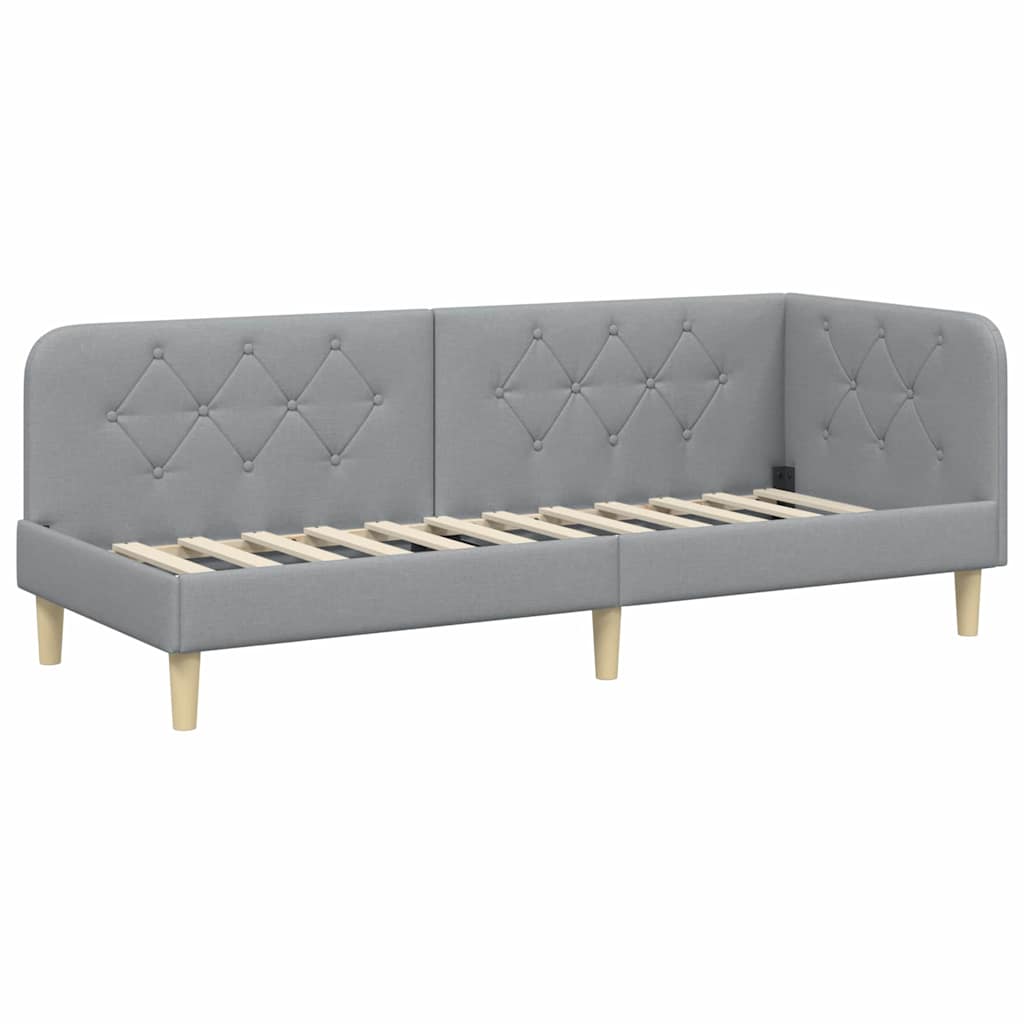 Cornice del letto ad angolo Grigio chiaro 80 x 200 cm Tessuto | homemem39