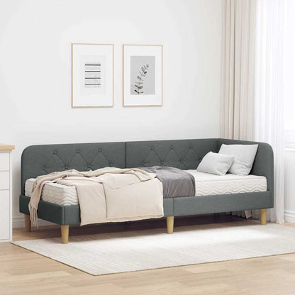 Cornice del letto ad angolo Grigio scuro 80 x 200 cm Tessuto | homemem39
