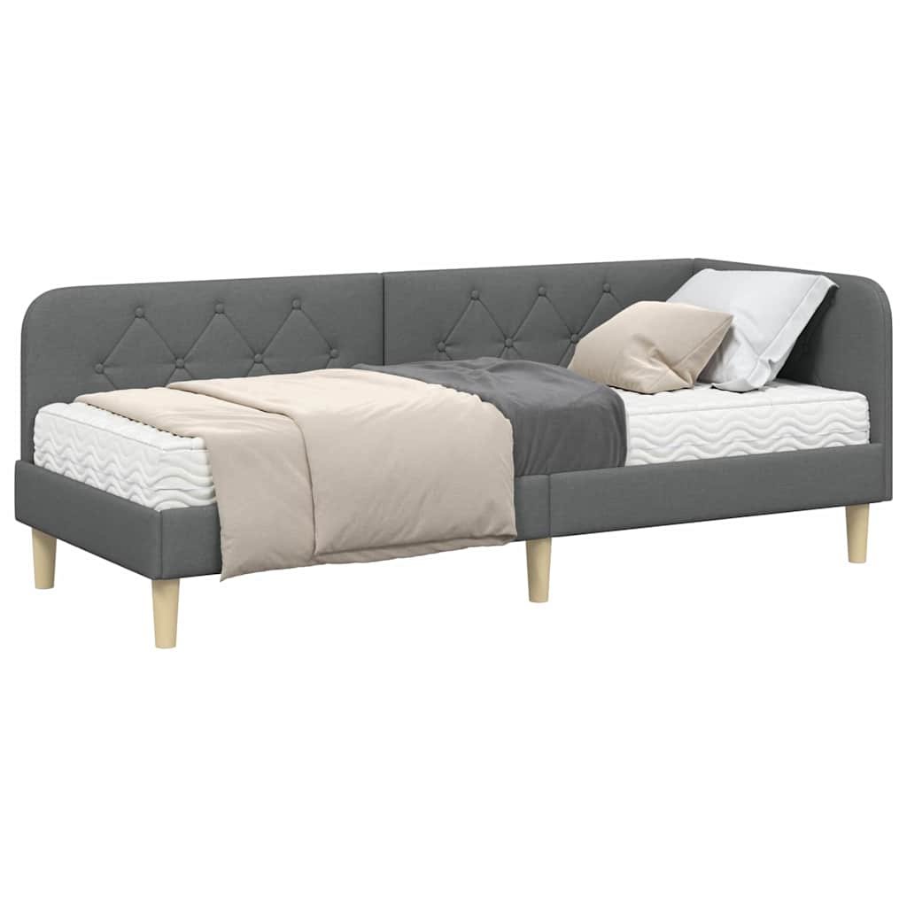 Cornice del letto ad angolo Grigio scuro 80 x 200 cm Tessuto | homemem39