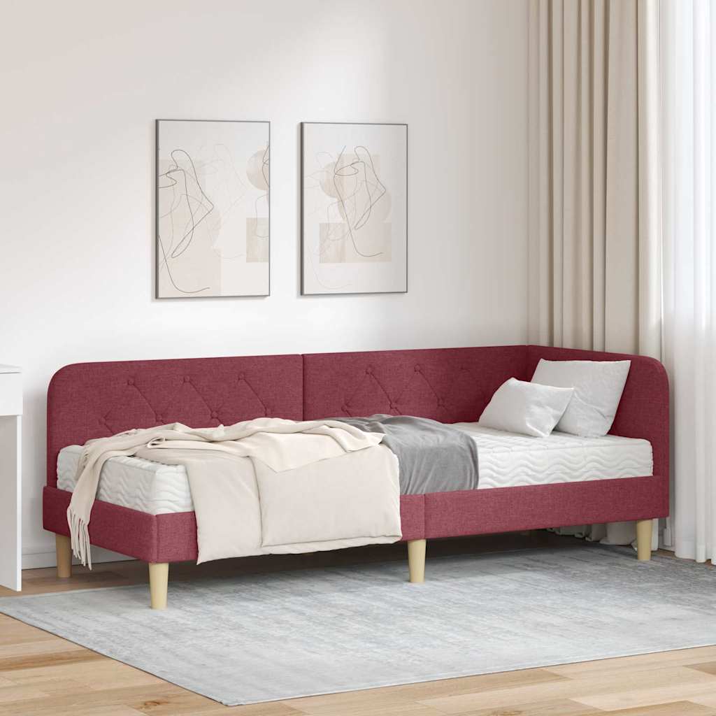 Cornice del letto ad angolo Rosso Vino 80 x 200 cm Tessuto | homemem39