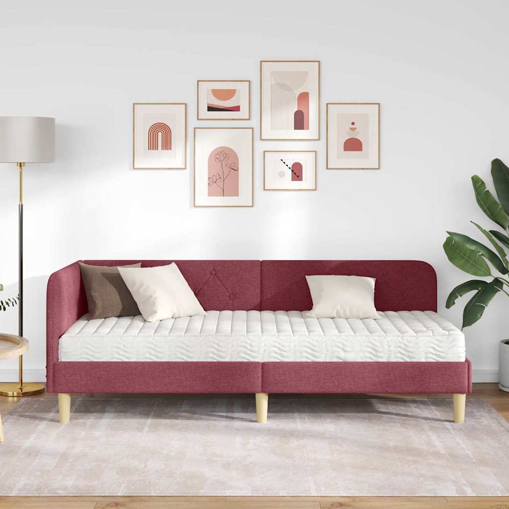Cornice del letto ad angolo Rosso Vino 80 x 200 cm Tessuto | homemem39