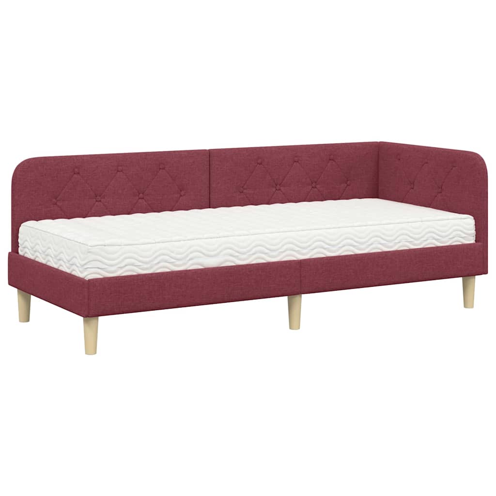 Cornice del letto ad angolo Rosso Vino 80 x 200 cm Tessuto | homemem39