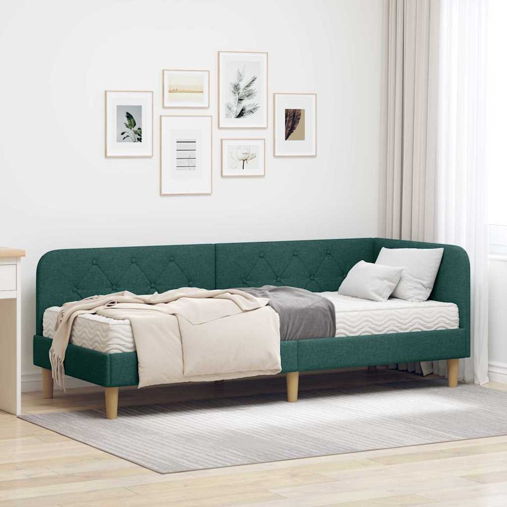 Cornice del letto ad angolo Verde Scuro 80 x 200 cm Tessuto | homemem39