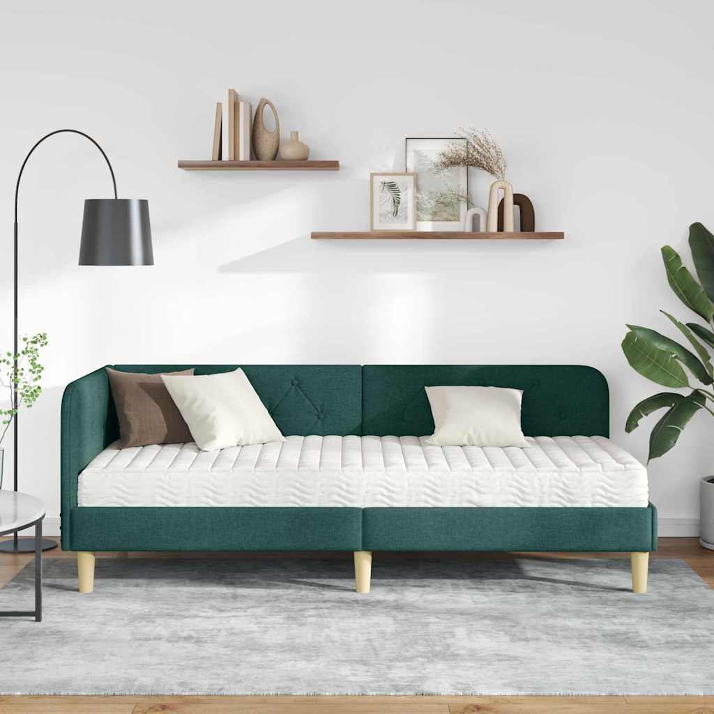 Cornice del letto ad angolo Verde Scuro 80 x 200 cm Tessuto | homemem39