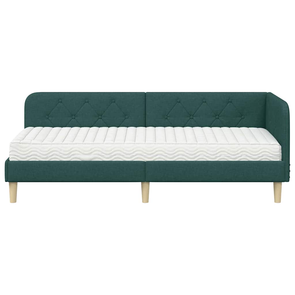 Cornice del letto ad angolo Verde Scuro 80 x 200 cm Tessuto | homemem39