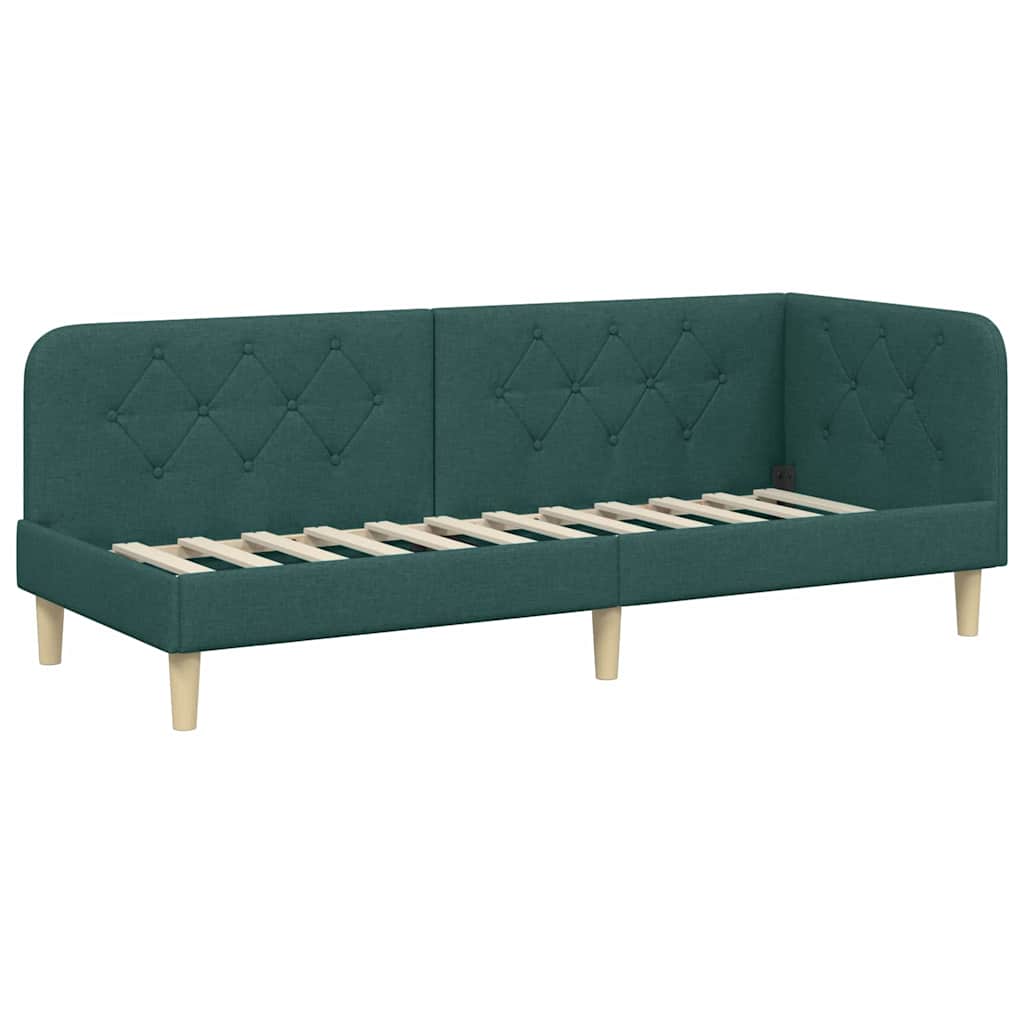 Cornice del letto ad angolo Verde Scuro 80 x 200 cm Tessuto | homemem39