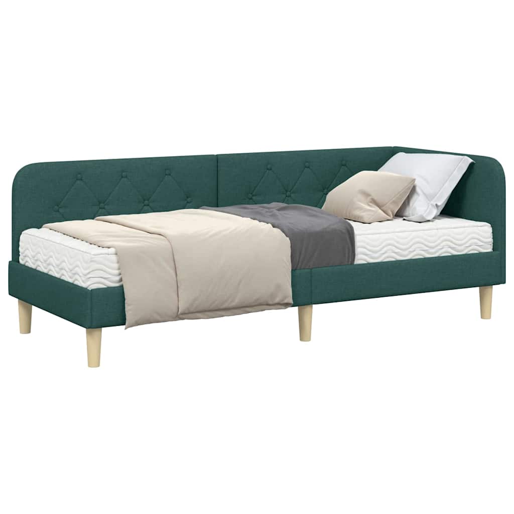 Cornice del letto ad angolo Verde Scuro 80 x 200 cm Tessuto | homemem39