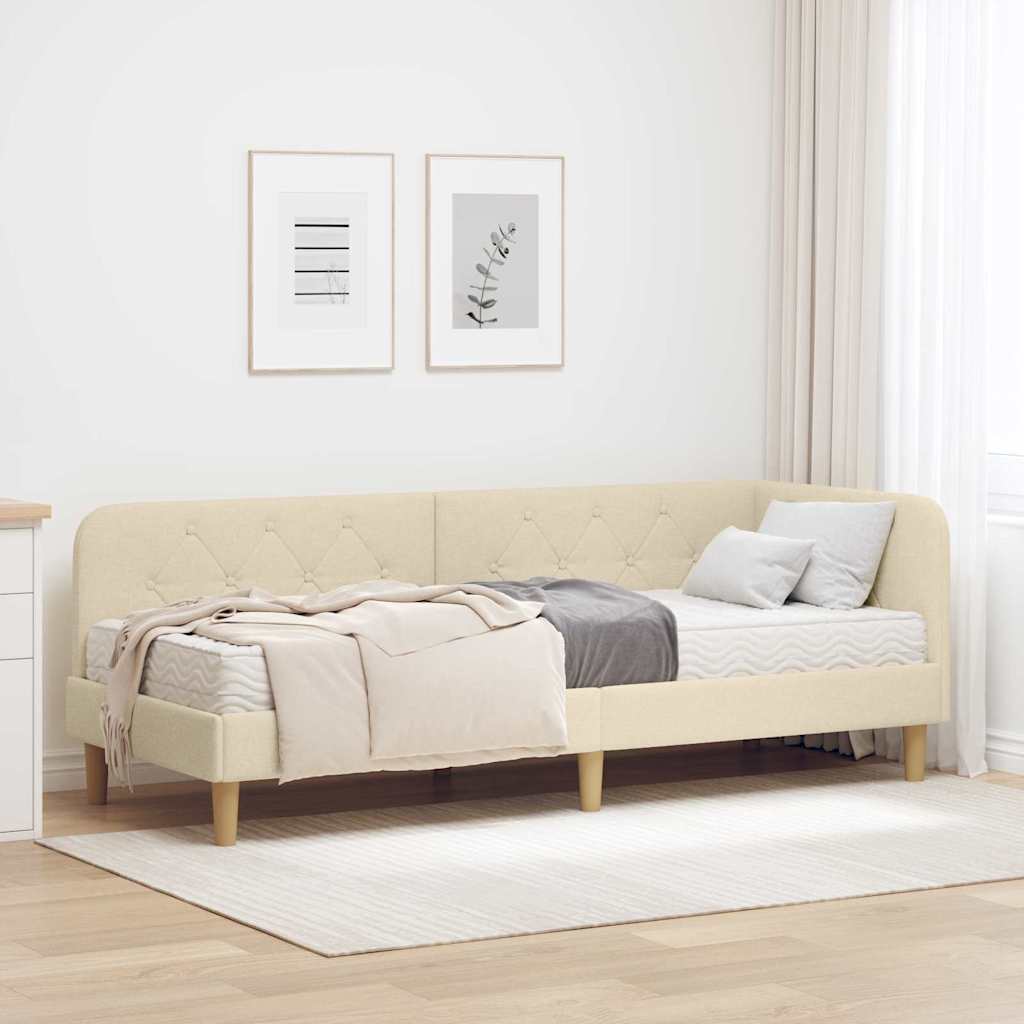 Cornice del letto ad angolo Crema 80 x 200 cm Tessuto | homemem39