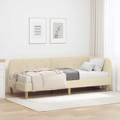 Cornice del letto ad angolo Crema 80 x 200 cm Tessuto | homemem39
