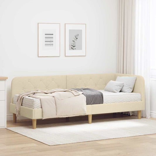 Cornice del letto ad angolo Crema 80 x 200 cm Tessuto | homemem39