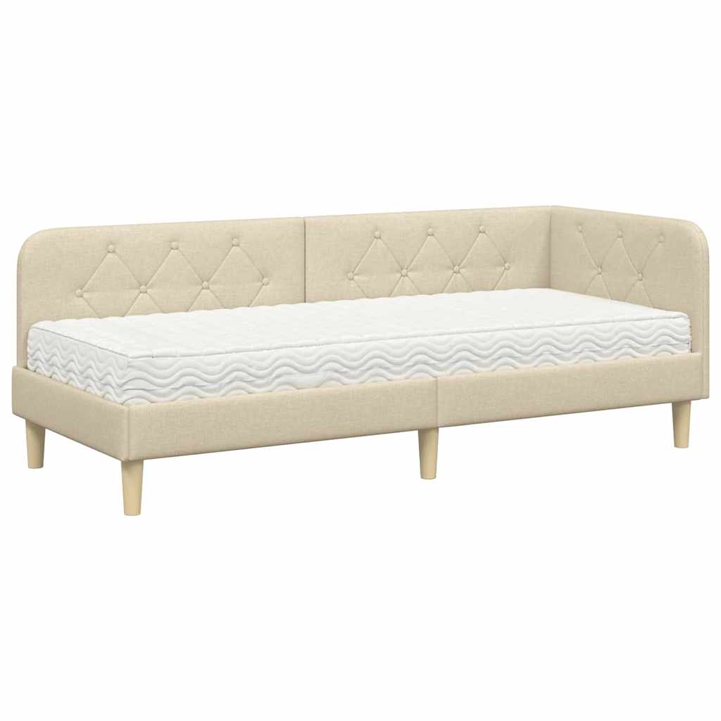 Cornice del letto ad angolo Crema 80 x 200 cm Tessuto | homemem39