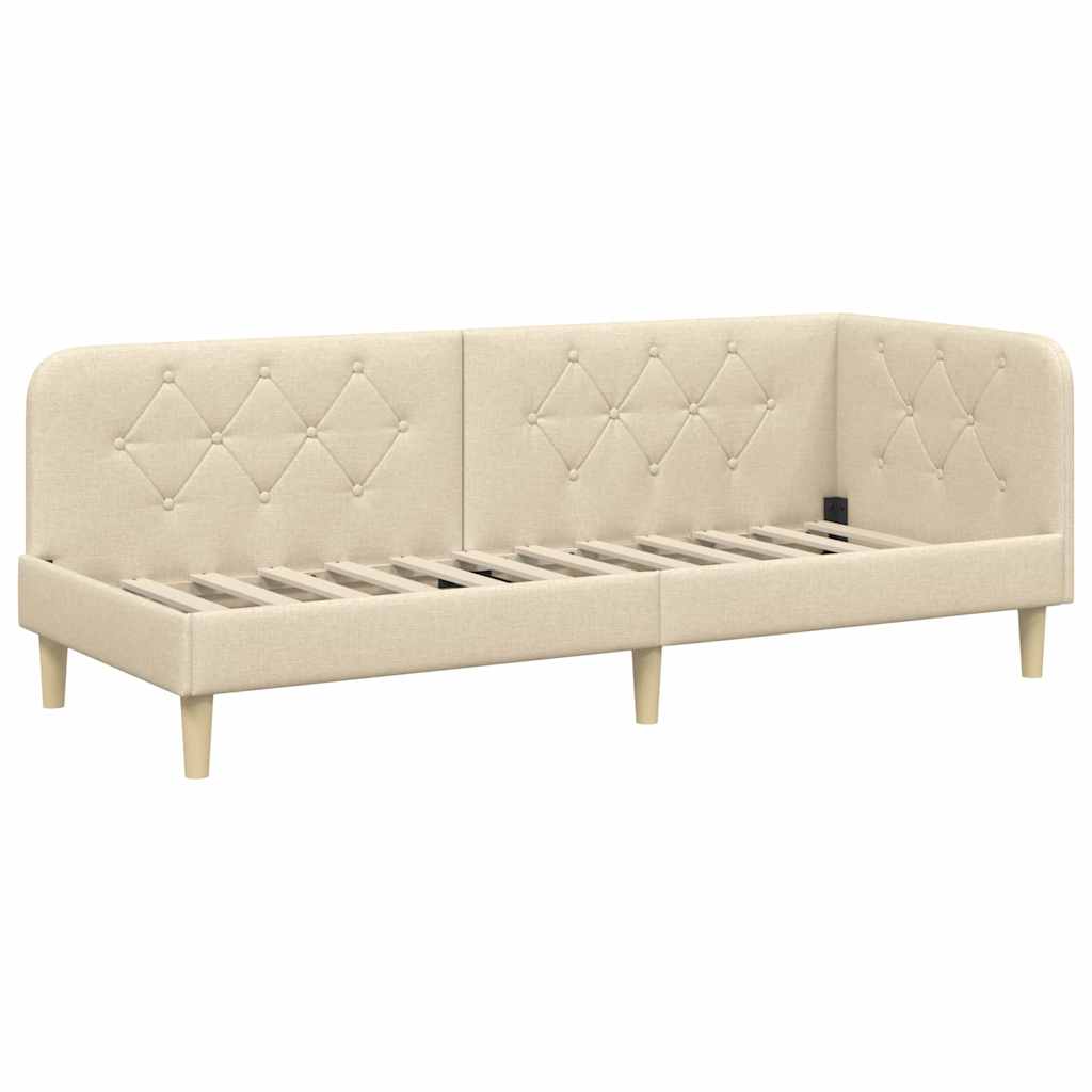 Cornice del letto ad angolo Crema 80 x 200 cm Tessuto | homemem39