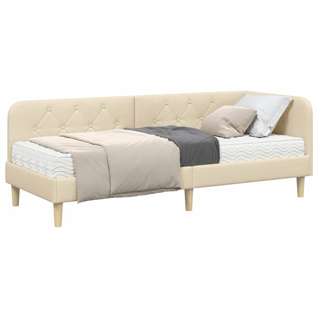 Cornice del letto ad angolo Crema 80 x 200 cm Tessuto | homemem39