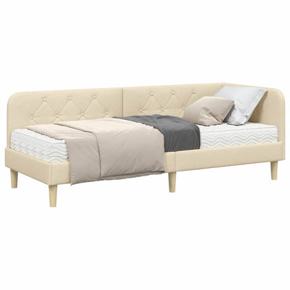 Cornice del letto ad angolo Crema 80 x 200 cm Tessuto | homemem39