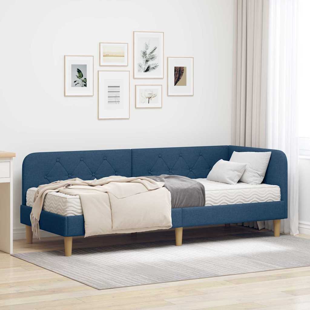 Cornice del letto ad angolo Blu 80 x 200 cm Tessuto | homemem39