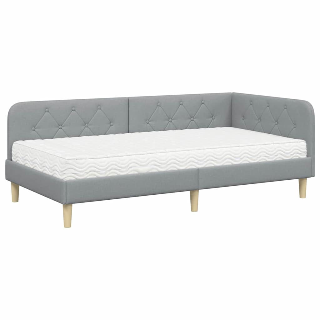 Cornice del letto ad angolo Grigio chiaro 90 x 190 cm Tessuto | homemem39