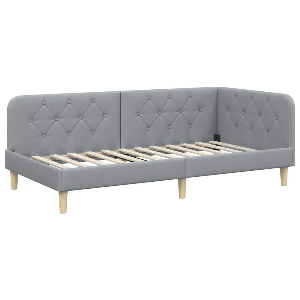 Cornice del letto ad angolo Grigio chiaro 90 x 190 cm Tessuto | homemem39