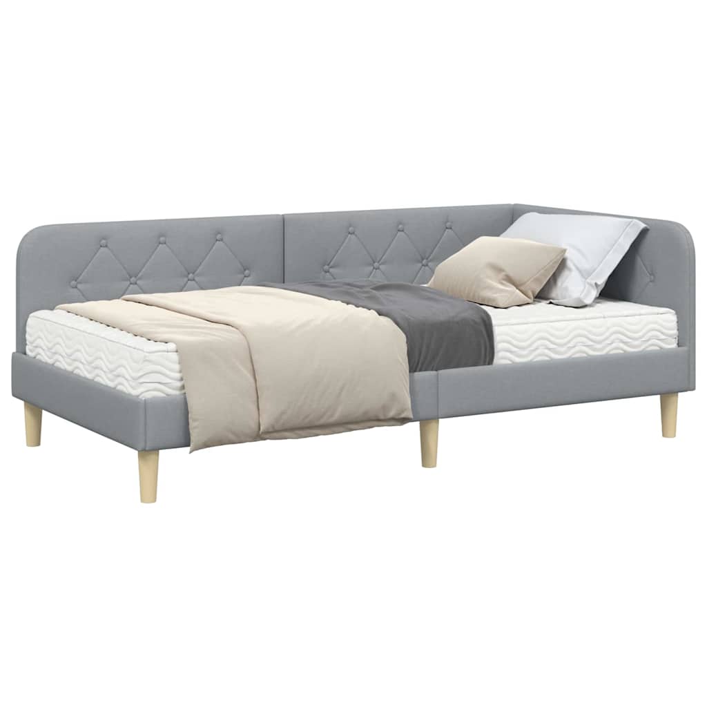 Cornice del letto ad angolo Grigio chiaro 90 x 190 cm Tessuto | homemem39