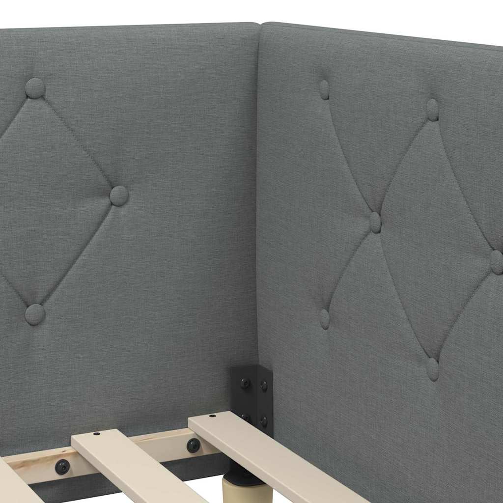 Cornice del letto ad angolo Grigio scuro 90 x 190 cm Tessuto | homemem39
