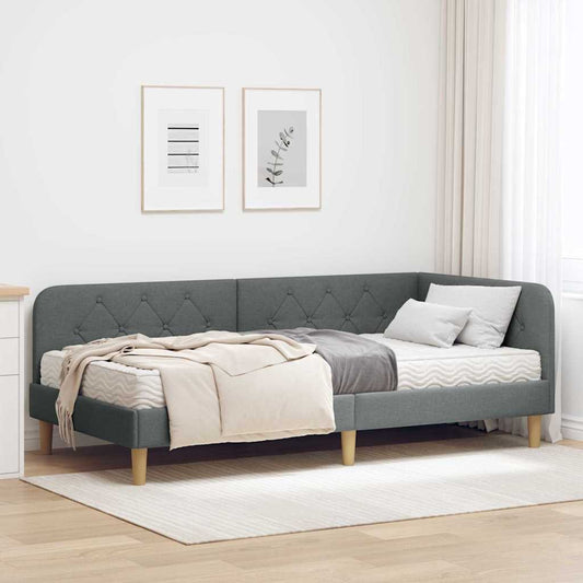 Cornice del letto ad angolo Grigio scuro 90 x 190 cm Tessuto | homemem39