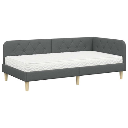 Cornice del letto ad angolo Grigio scuro 90 x 190 cm Tessuto | homemem39