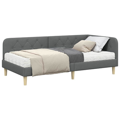 Cornice del letto ad angolo Grigio scuro 90 x 190 cm Tessuto | homemem39