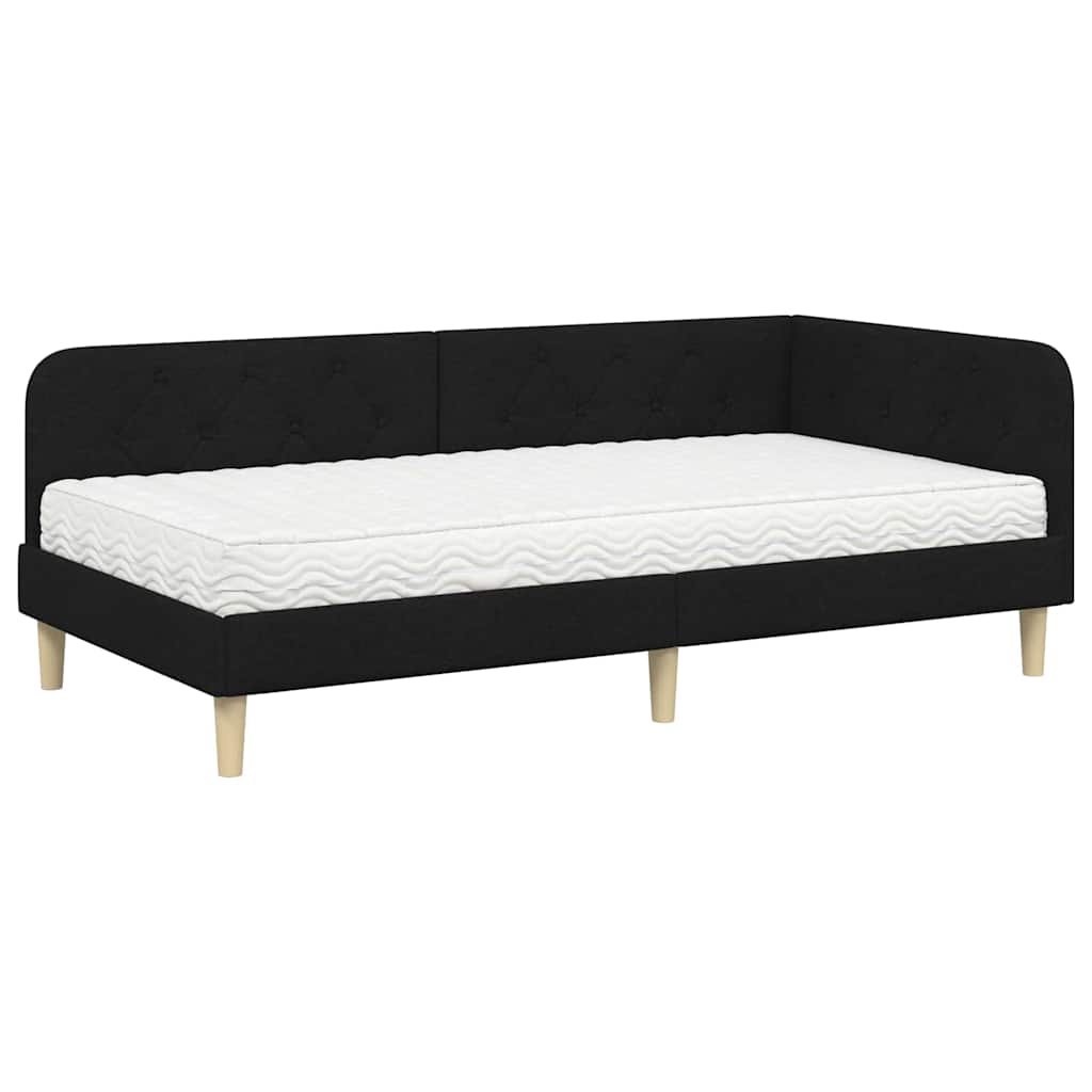 Cornice del letto ad angolo Nero 90 x 190 cm Tessuto | homemem39