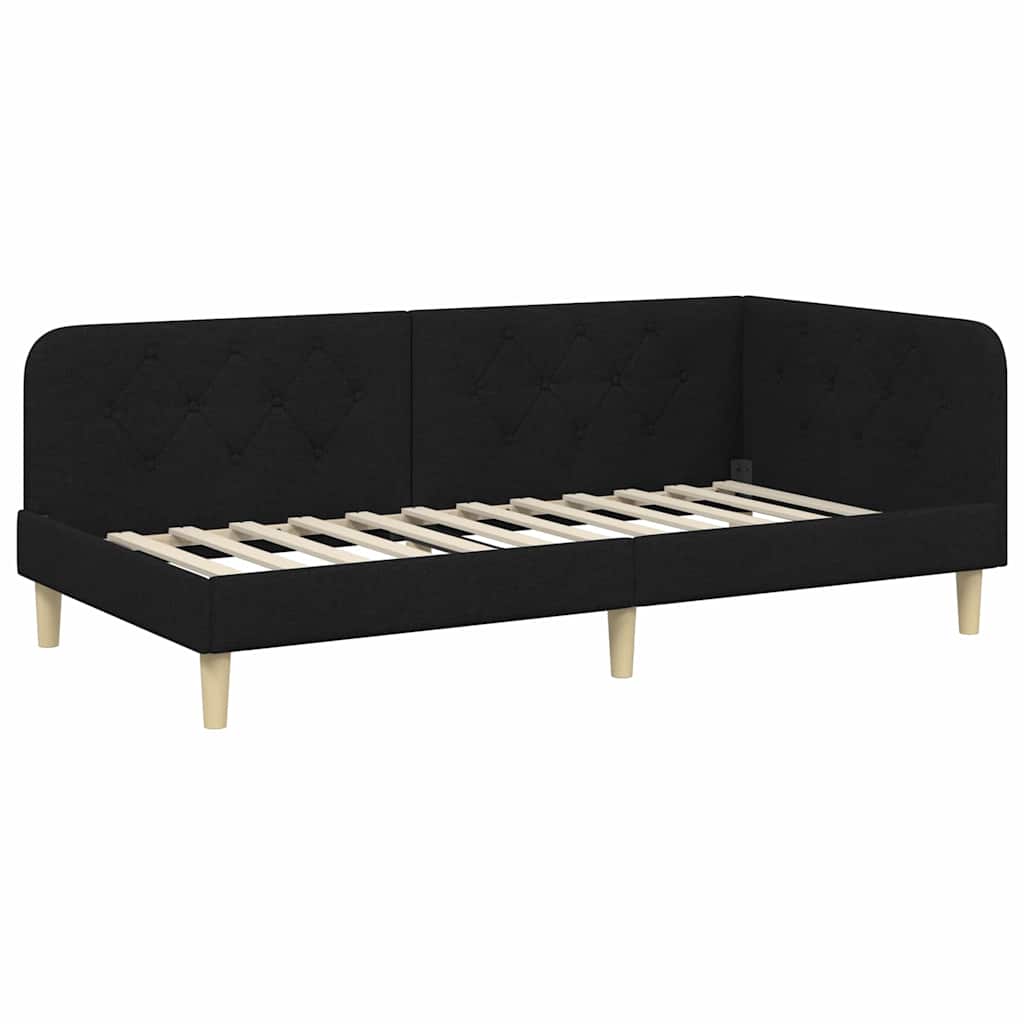 Cornice del letto ad angolo Nero 90 x 190 cm Tessuto | homemem39