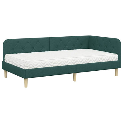 Cornice del letto ad angolo Verde Scuro 90 x 190 cm Tessuto | homemem39