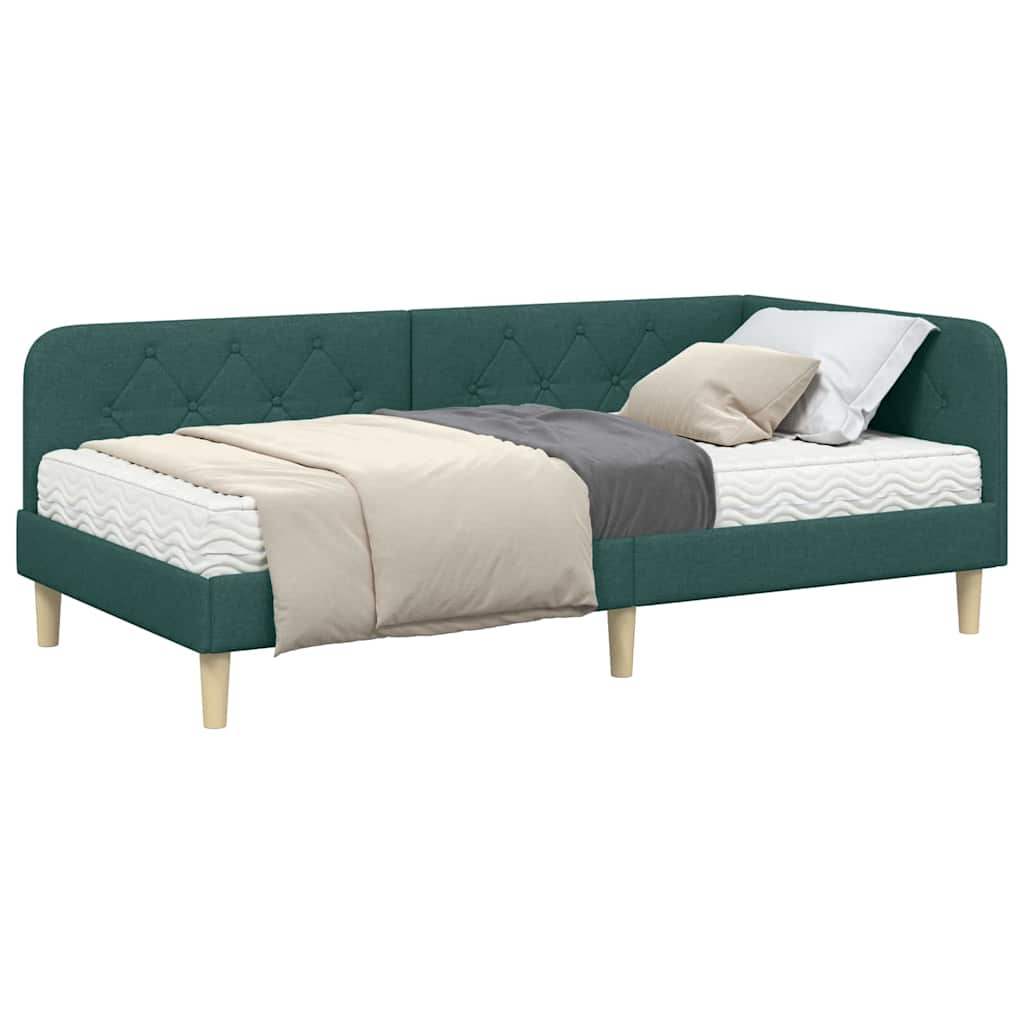 Cornice del letto ad angolo Verde Scuro 90 x 190 cm Tessuto | homemem39