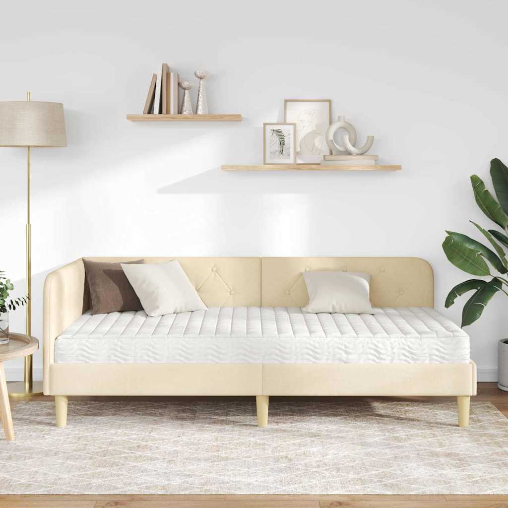 Cornice del letto ad angolo Crema 90 x 190 cm Tessuto | homemem39