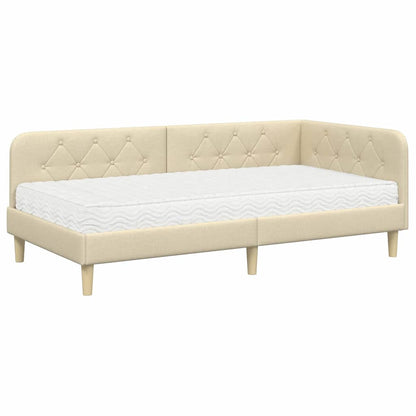 Cornice del letto ad angolo Crema 90 x 190 cm Tessuto | homemem39