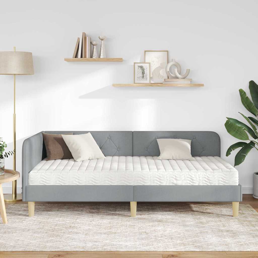 Cornice del letto ad angolo Grigio chiaro 90 x 200 cm Tessuto | homemem39