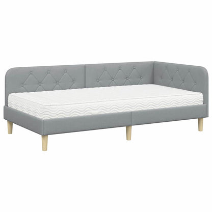 Cornice del letto ad angolo Grigio chiaro 90 x 200 cm Tessuto | homemem39
