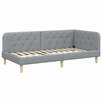 Cornice del letto ad angolo Grigio chiaro 90 x 200 cm Tessuto | homemem39