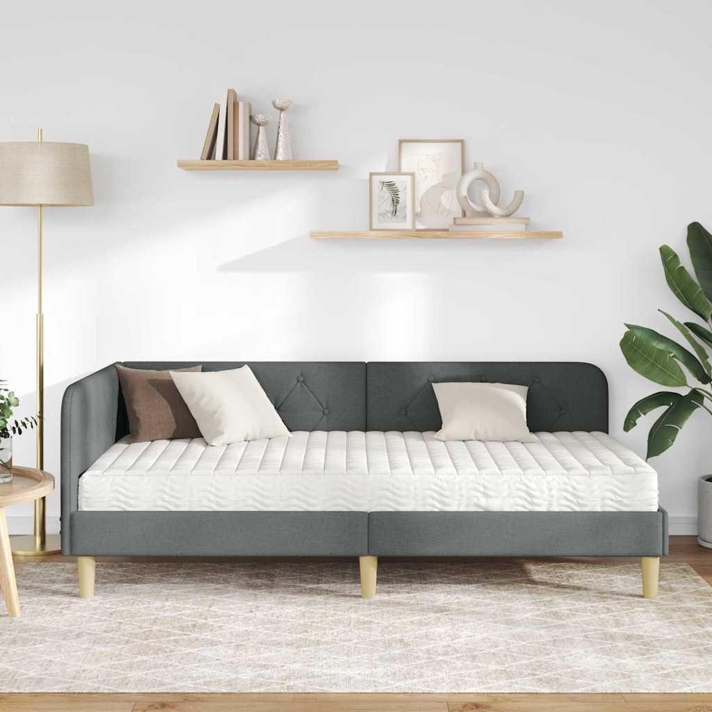 Cornice del letto ad angolo Grigio scuro 90 x 200 cm Tessuto | homemem39