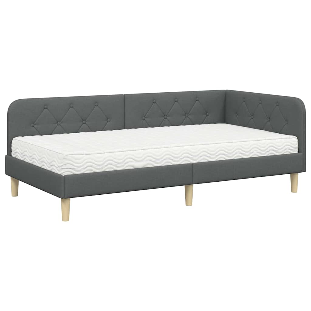 Cornice del letto ad angolo Grigio scuro 90 x 200 cm Tessuto | homemem39